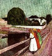 Edvard Munch flickor pa bron oil painting